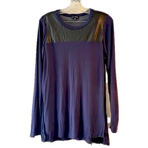 Aritzia Wilfred Free Simone Blue Black Shirt Faux Leather Embellishments Sz S